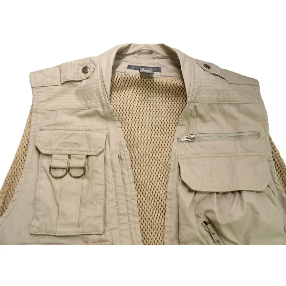 VTG Banana Republic Safari Travel Photojournalist Utility Vest Cotton Medium 90s